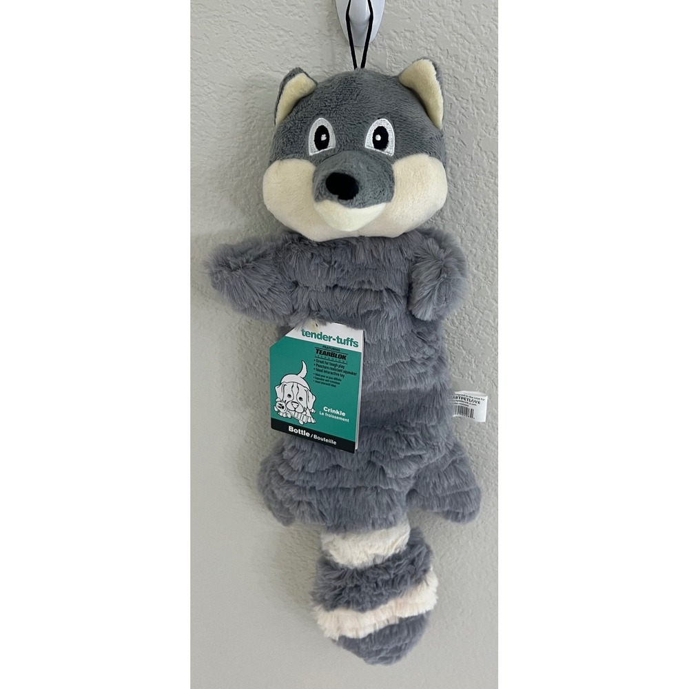 SmartPetLove Tender-Tuffs Bottle Raccoon Dog Toy Gray Plush Crinkle Squeaker NEW